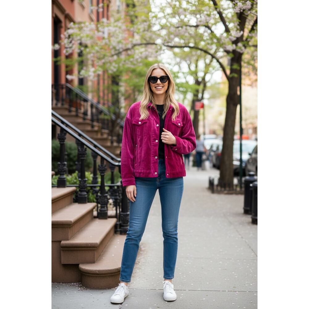 FREE PEOPLE JACKET PINK BOMBER TRUCKER VELVET MOTO EDGY ELEVATED BASICS SPRING